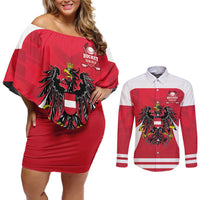 Custom Austria Hockey Couples Matching Off Shoulder Short Dress and Long Sleeve Button Shirt Die Adler Go Champions
