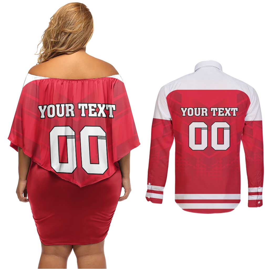 Custom Austria Hockey Couples Matching Off Shoulder Short Dress and Long Sleeve Button Shirt Die Adler Go Champions