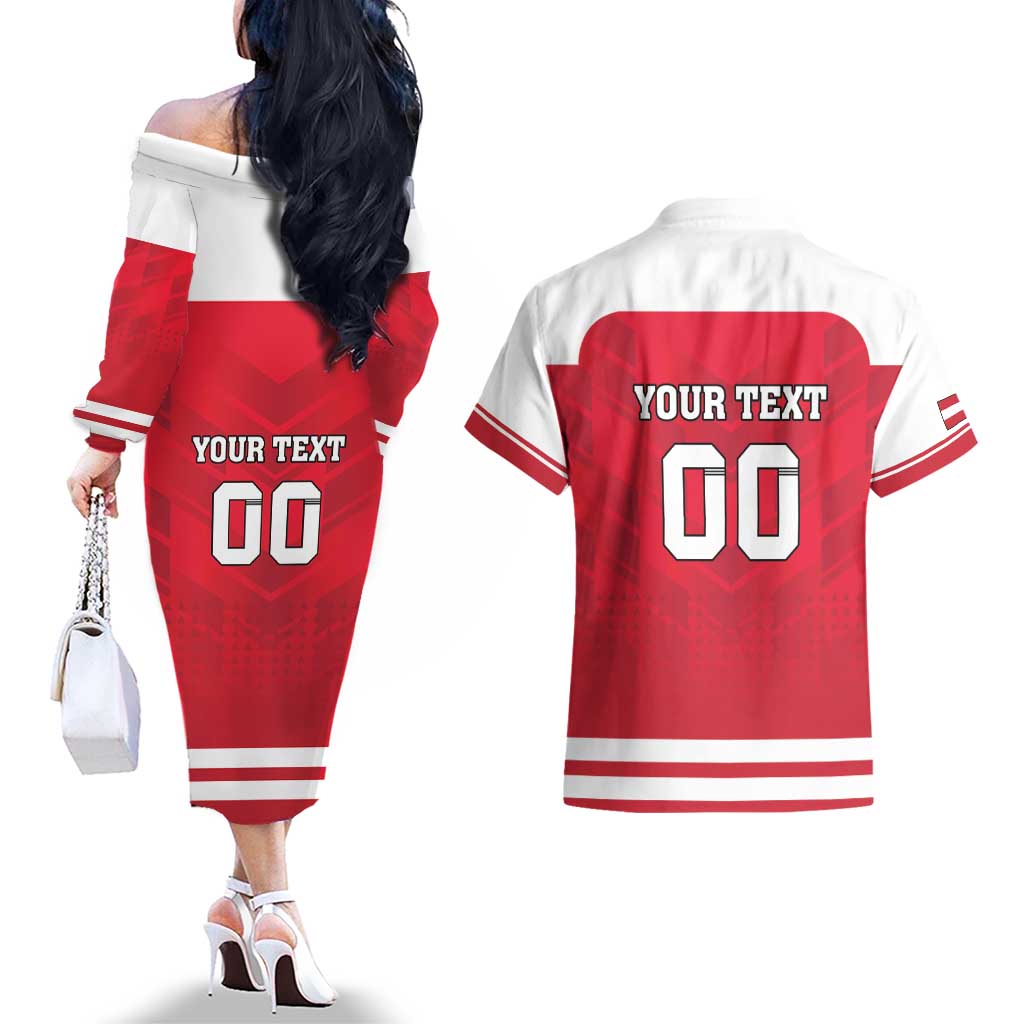 Custom Austria Hockey Couples Matching Off The Shoulder Long Sleeve Dress and Hawaiian Shirt Die Adler Go Champions