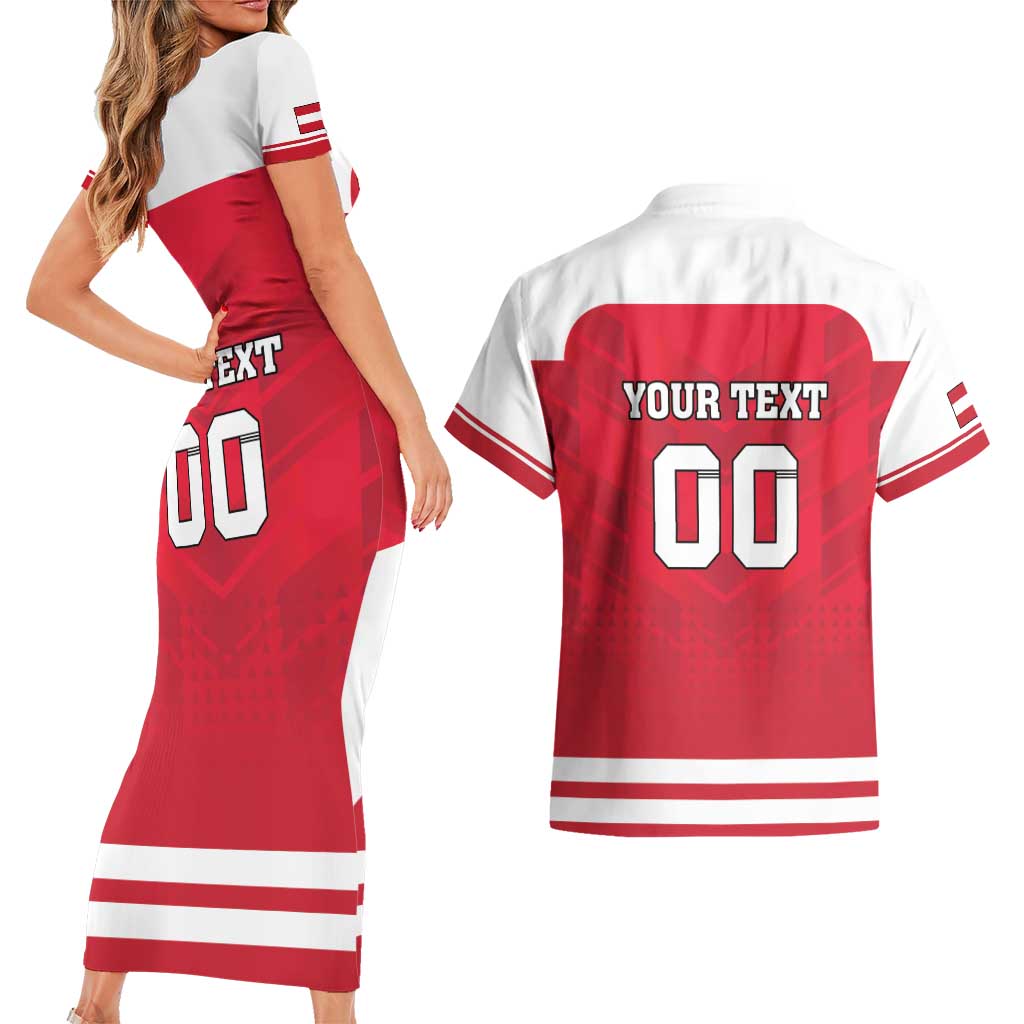 Custom Austria Hockey Couples Matching Short Sleeve Bodycon Dress and Hawaiian Shirt Die Adler Go Champions