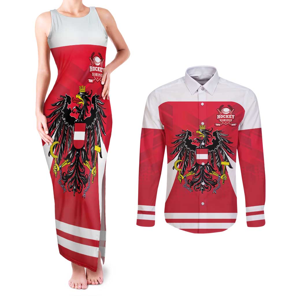 Custom Austria Hockey Couples Matching Tank Maxi Dress and Long Sleeve Button Shirt Die Adler Go Champions