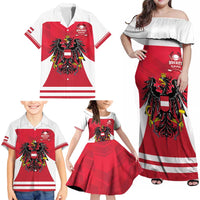 Custom Austria Hockey Family Matching Off Shoulder Maxi Dress and Hawaiian Shirt Die Adler Go Champions