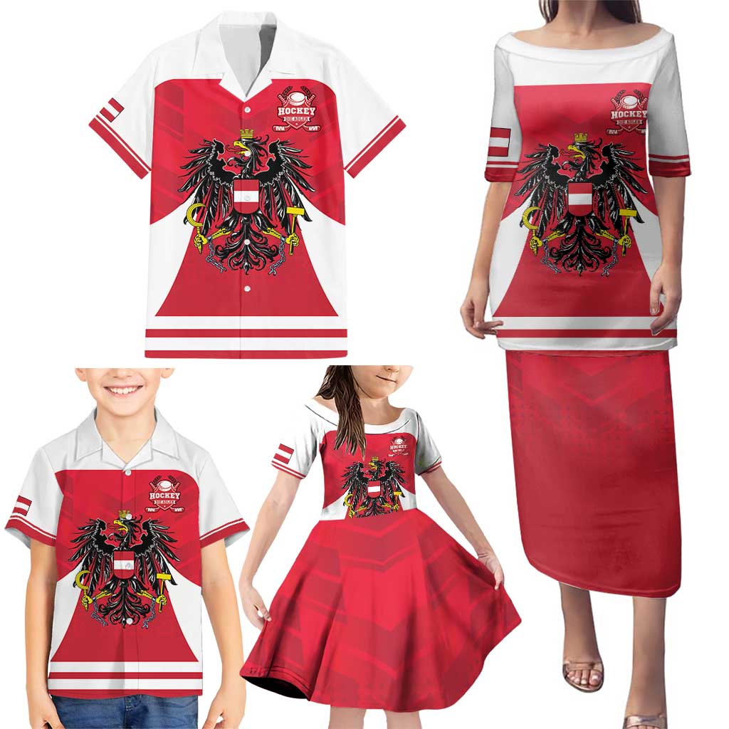 Custom Austria Hockey Family Matching Puletasi and Hawaiian Shirt Die Adler Go Champions