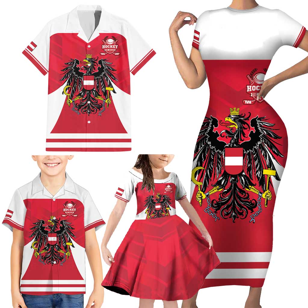 Custom Austria Hockey Family Matching Short Sleeve Bodycon Dress and Hawaiian Shirt Die Adler Go Champions