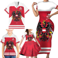 Custom Austria Hockey Family Matching Short Sleeve Bodycon Dress and Hawaiian Shirt Die Adler Go Champions