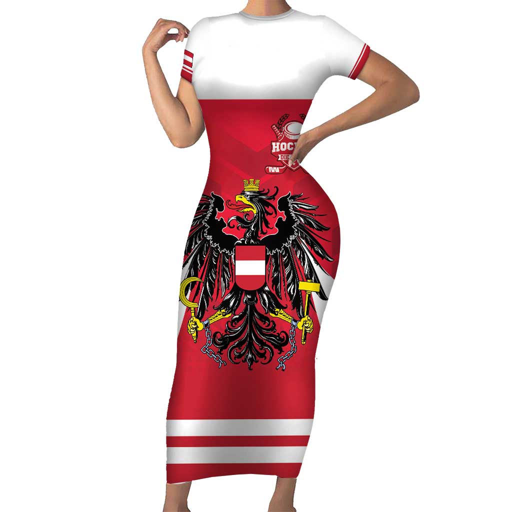 Custom Austria Hockey Family Matching Short Sleeve Bodycon Dress and Hawaiian Shirt Die Adler Go Champions