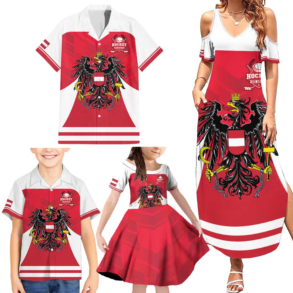 Custom Austria Hockey Family Matching Summer Maxi Dress and Hawaiian Shirt Die Adler Go Champions