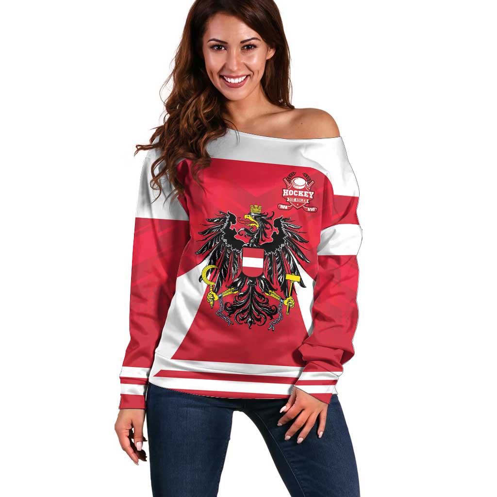 Custom Austria Hockey Off Shoulder Sweater Die Adler Go Champions