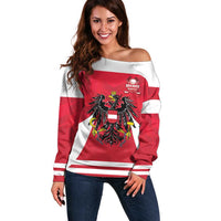 Custom Austria Hockey Off Shoulder Sweater Die Adler Go Champions