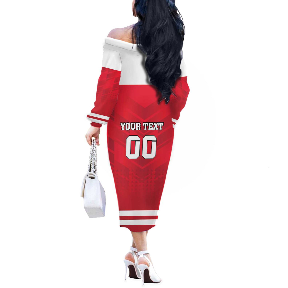 Custom Austria Hockey Off The Shoulder Long Sleeve Dress Die Adler Go Champions