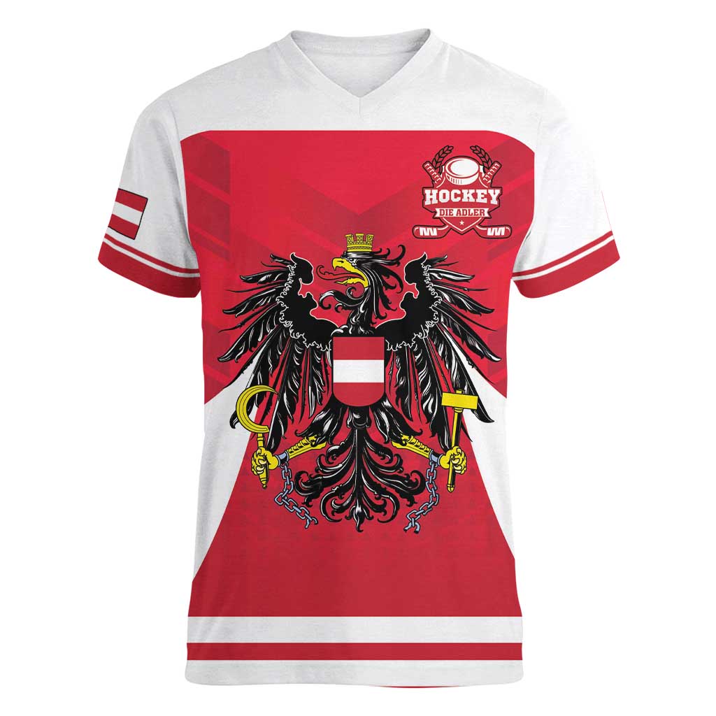Custom Austria Hockey Women V-Neck T-Shirt Die Adler Go Champions