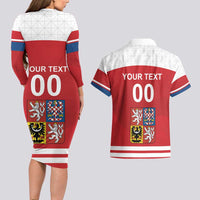 Custom Czech Republic Hockey Couples Matching Long Sleeve Bodycon Dress and Hawaiian Shirt Czech Lion