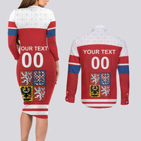 Custom Czech Republic Hockey Couples Matching Long Sleeve Bodycon Dress and Long Sleeve Button Shirt Czech Lion