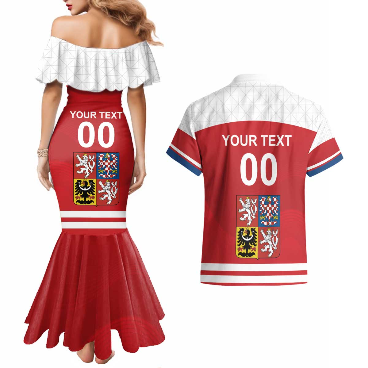 Custom Czech Republic Hockey Couples Matching Mermaid Dress and Hawaiian Shirt Czech Lion