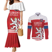 Custom Czech Republic Hockey Couples Matching Mermaid Dress and Long Sleeve Button Shirt Czech Lion