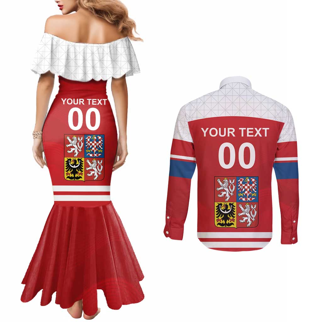Custom Czech Republic Hockey Couples Matching Mermaid Dress and Long Sleeve Button Shirt Czech Lion