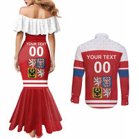 Custom Czech Republic Hockey Couples Matching Mermaid Dress and Long Sleeve Button Shirt Czech Lion