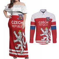 Custom Czech Republic Hockey Couples Matching Off Shoulder Maxi Dress and Long Sleeve Button Shirt Czech Lion