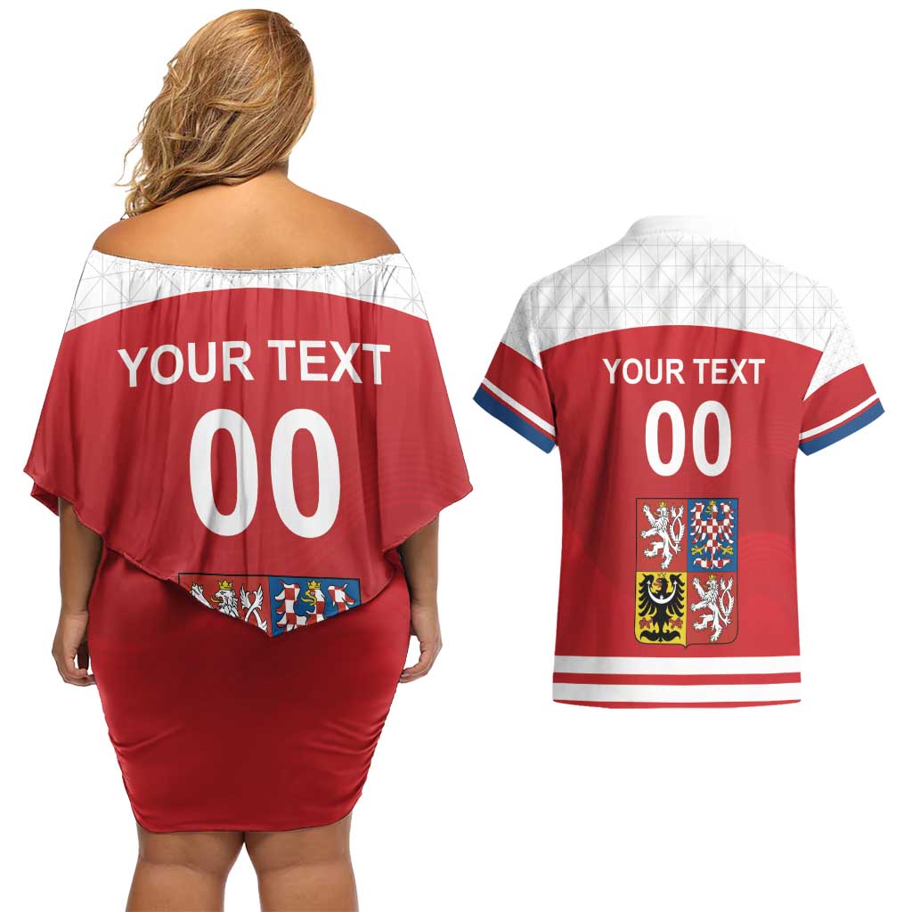 Custom Czech Republic Hockey Couples Matching Off Shoulder Short Dress and Hawaiian Shirt Czech Lion