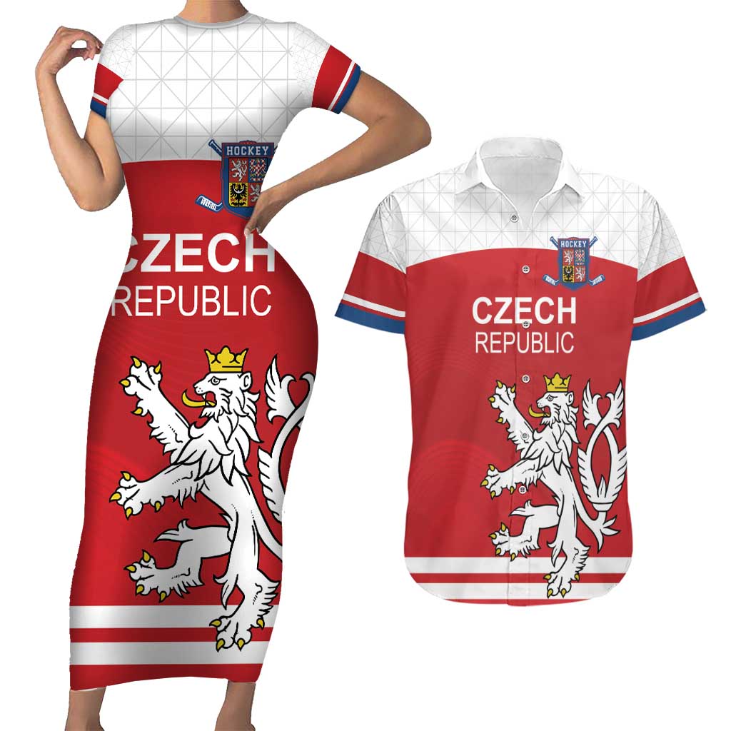 Custom Czech Republic Hockey Couples Matching Short Sleeve Bodycon Dress and Hawaiian Shirt Czech Lion