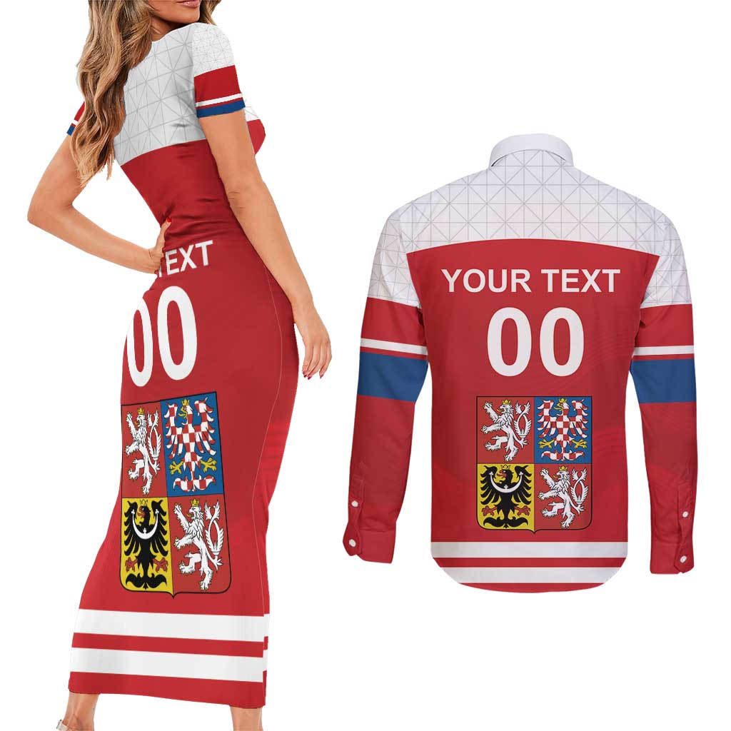 Custom Czech Republic Hockey Couples Matching Short Sleeve Bodycon Dress and Long Sleeve Button Shirt Czech Lion