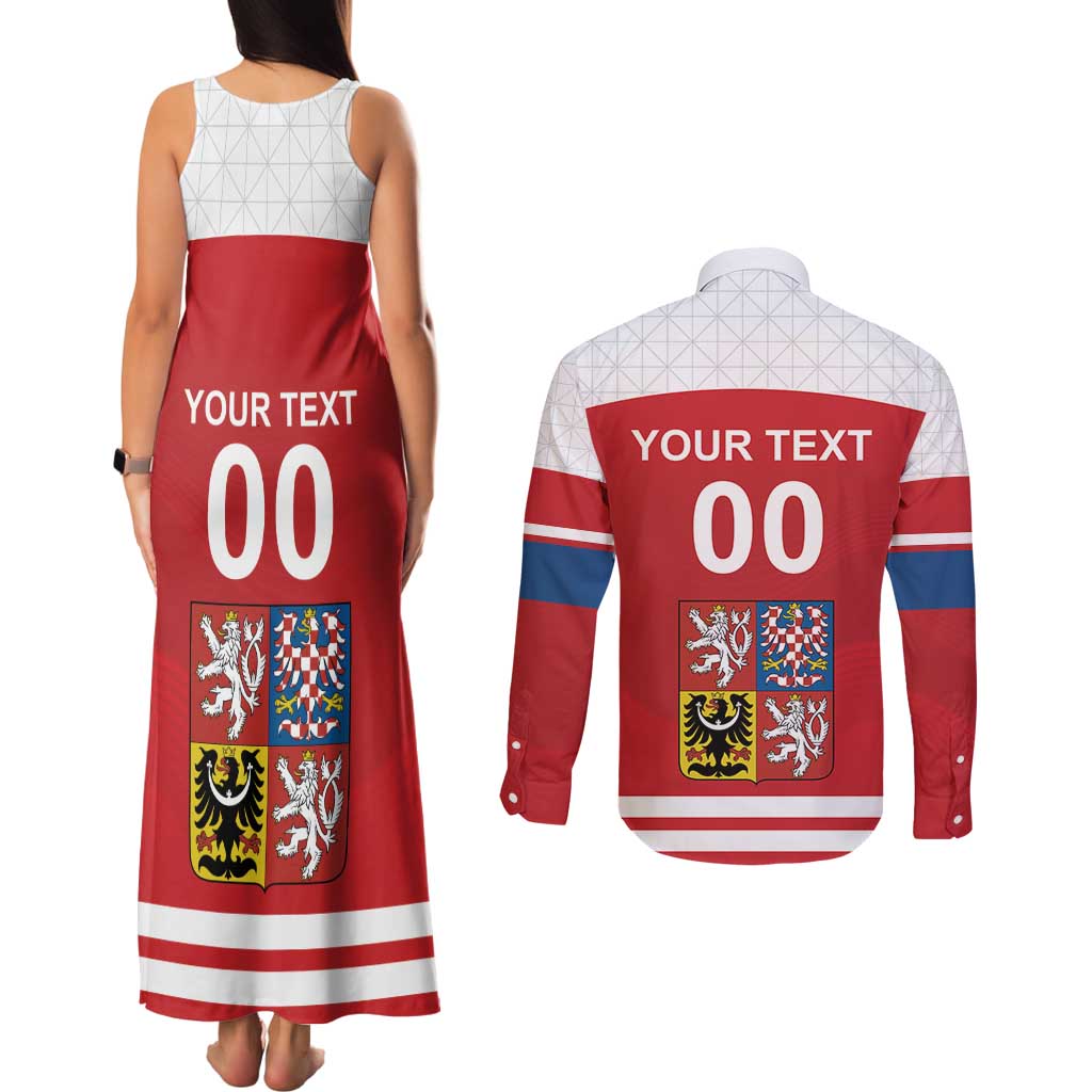 Custom Czech Republic Hockey Couples Matching Tank Maxi Dress and Long Sleeve Button Shirt Czech Lion