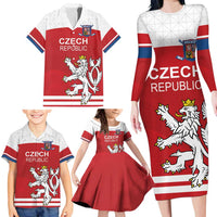 Custom Czech Republic Hockey Family Matching Long Sleeve Bodycon Dress and Hawaiian Shirt Czech Lion