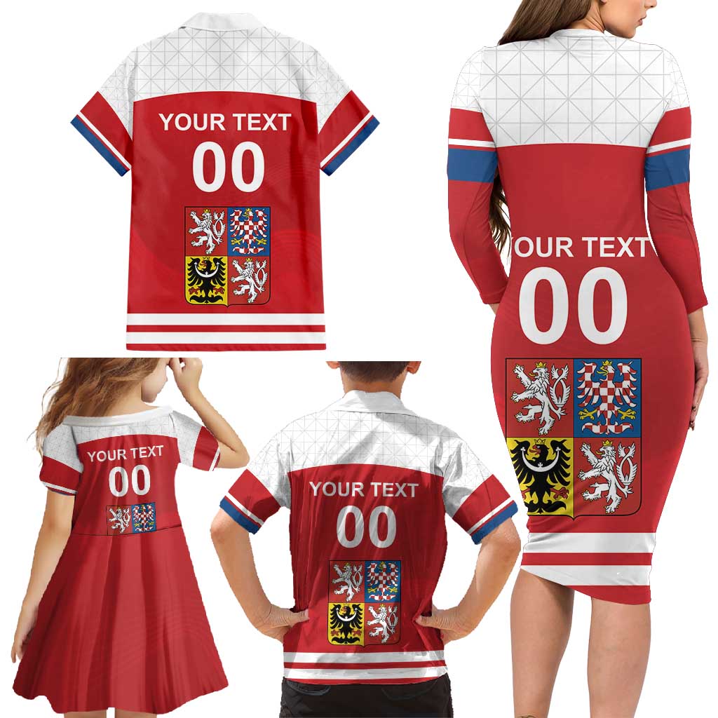 Custom Czech Republic Hockey Family Matching Long Sleeve Bodycon Dress and Hawaiian Shirt Czech Lion
