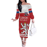 Custom Czech Republic Hockey Family Matching Off The Shoulder Long Sleeve Dress and Hawaiian Shirt Czech Lion