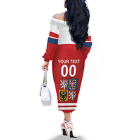 Custom Czech Republic Hockey Family Matching Off The Shoulder Long Sleeve Dress and Hawaiian Shirt Czech Lion
