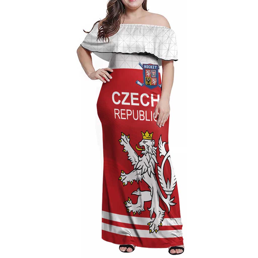Custom Czech Republic Hockey Family Matching Off Shoulder Maxi Dress and Hawaiian Shirt Czech Lion