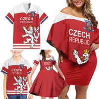 Custom Czech Republic Hockey Family Matching Off Shoulder Short Dress and Hawaiian Shirt Czech Lion