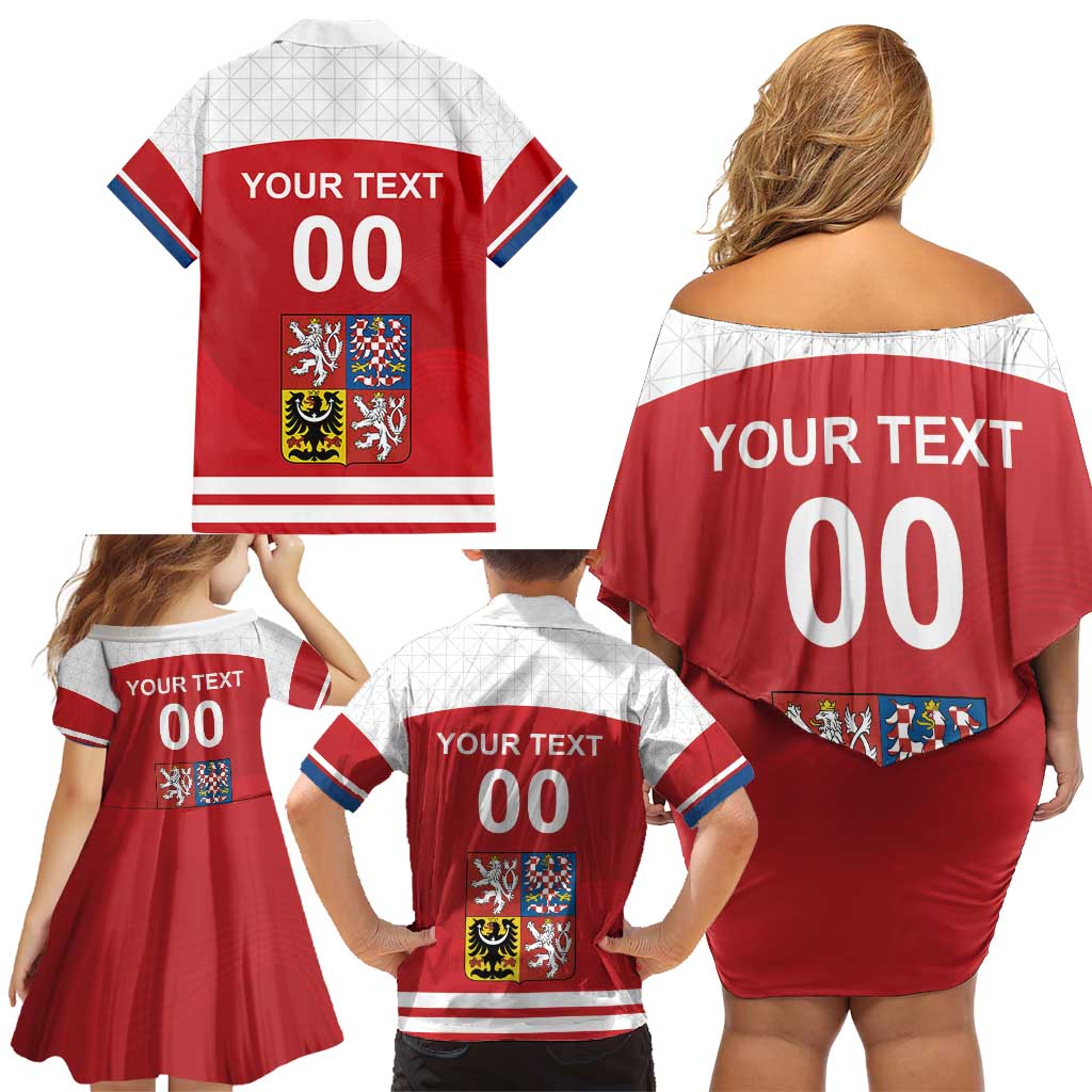 Custom Czech Republic Hockey Family Matching Off Shoulder Short Dress and Hawaiian Shirt Czech Lion