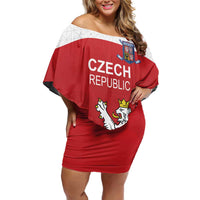 Custom Czech Republic Hockey Family Matching Off Shoulder Short Dress and Hawaiian Shirt Czech Lion