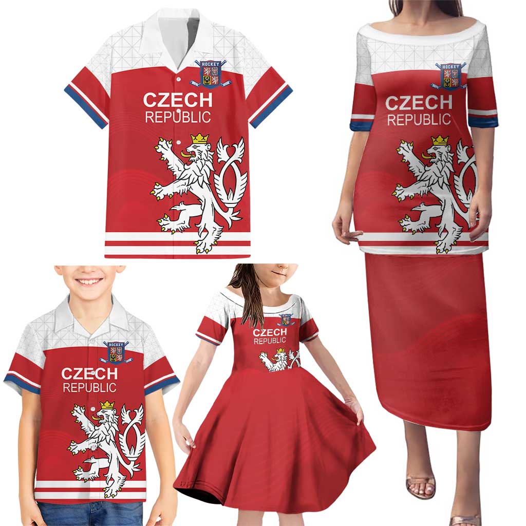 Custom Czech Republic Hockey Family Matching Puletasi and Hawaiian Shirt Czech Lion