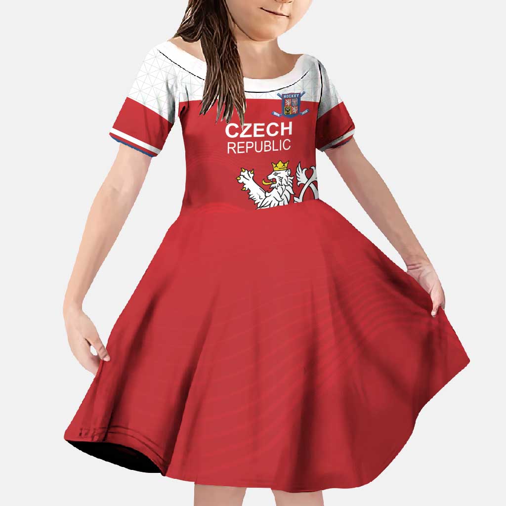 Custom Czech Republic Hockey Family Matching Short Sleeve Bodycon Dress and Hawaiian Shirt Czech Lion
