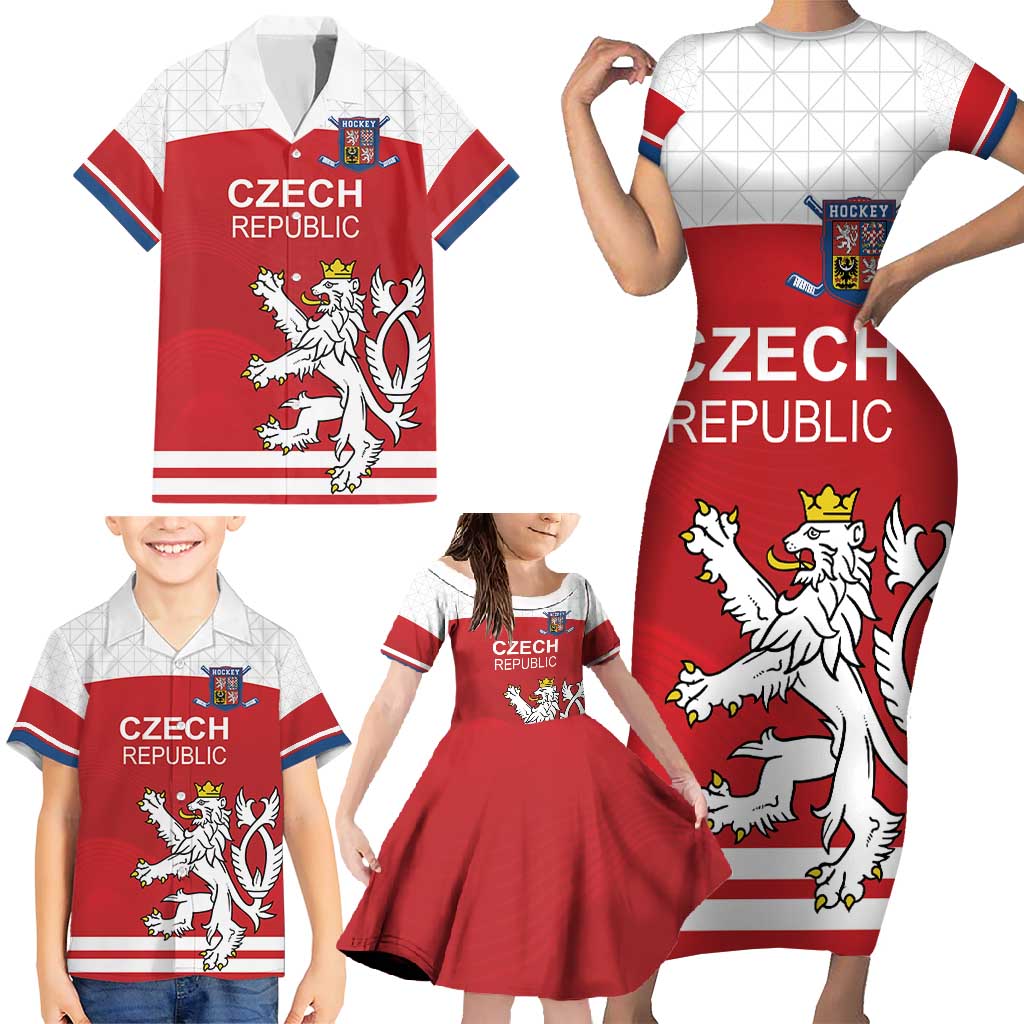 Custom Czech Republic Hockey Family Matching Short Sleeve Bodycon Dress and Hawaiian Shirt Czech Lion