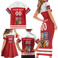 Custom Czech Republic Hockey Family Matching Short Sleeve Bodycon Dress and Hawaiian Shirt Czech Lion