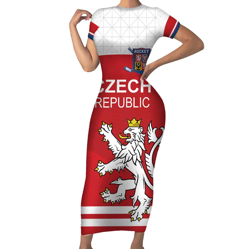 Custom Czech Republic Hockey Family Matching Short Sleeve Bodycon Dress and Hawaiian Shirt Czech Lion