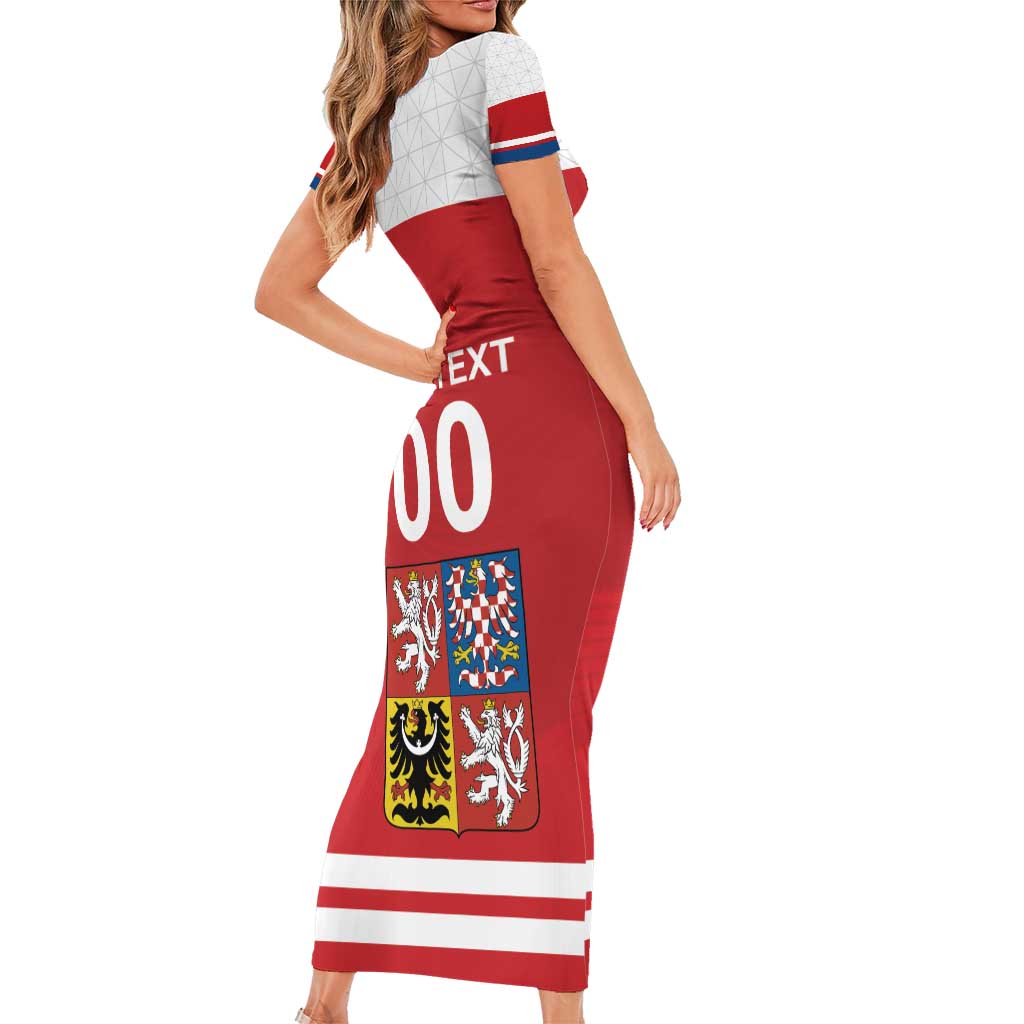 Custom Czech Republic Hockey Family Matching Short Sleeve Bodycon Dress and Hawaiian Shirt Czech Lion