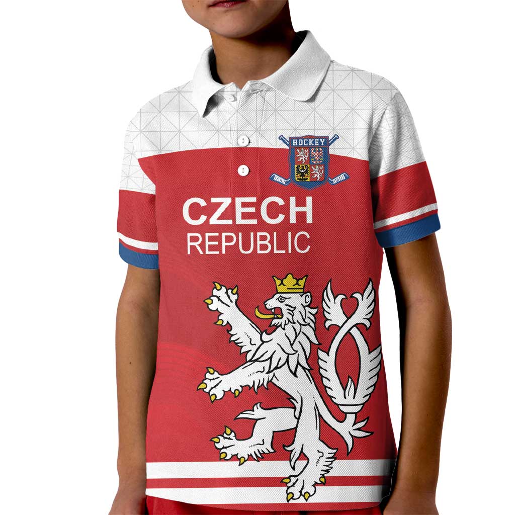 Custom Czech Republic Hockey Kid Polo Shirt Czech Lion