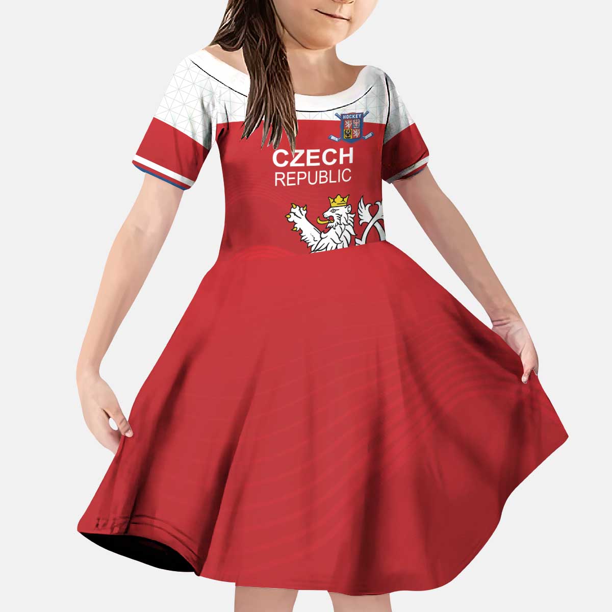Custom Czech Republic Hockey Kid Short Sleeve Dress Czech Lion