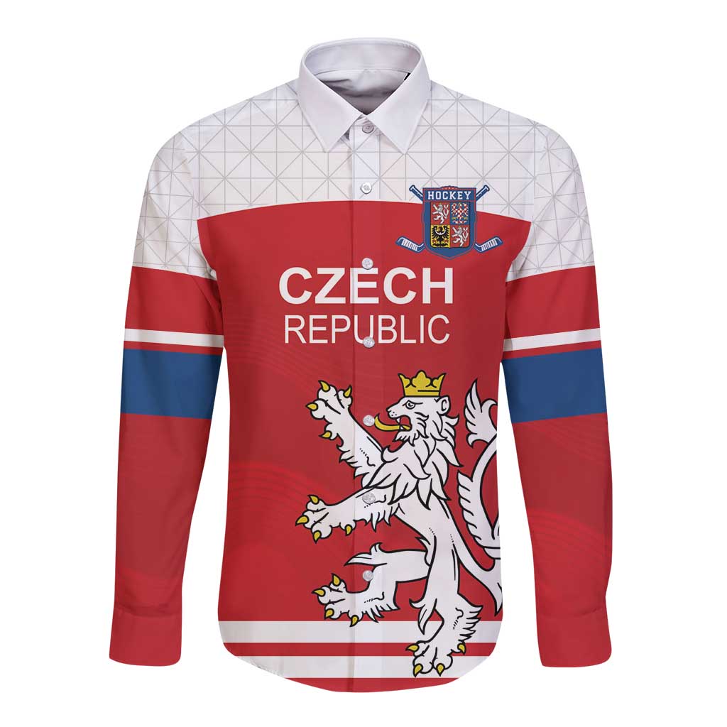 Custom Czech Republic Hockey Long Sleeve Button Shirt Czech Lion