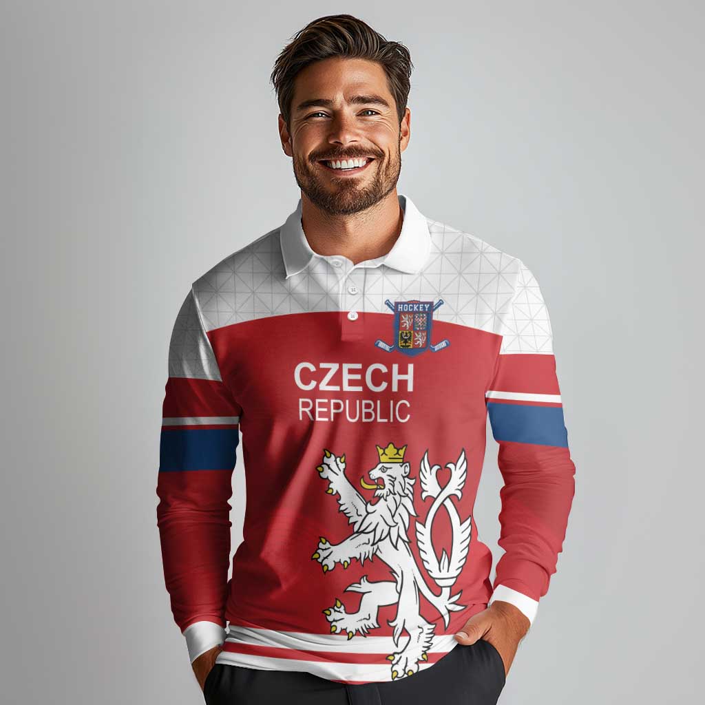 Custom Czech Republic Hockey Long Sleeve Polo Shirt Czech Lion