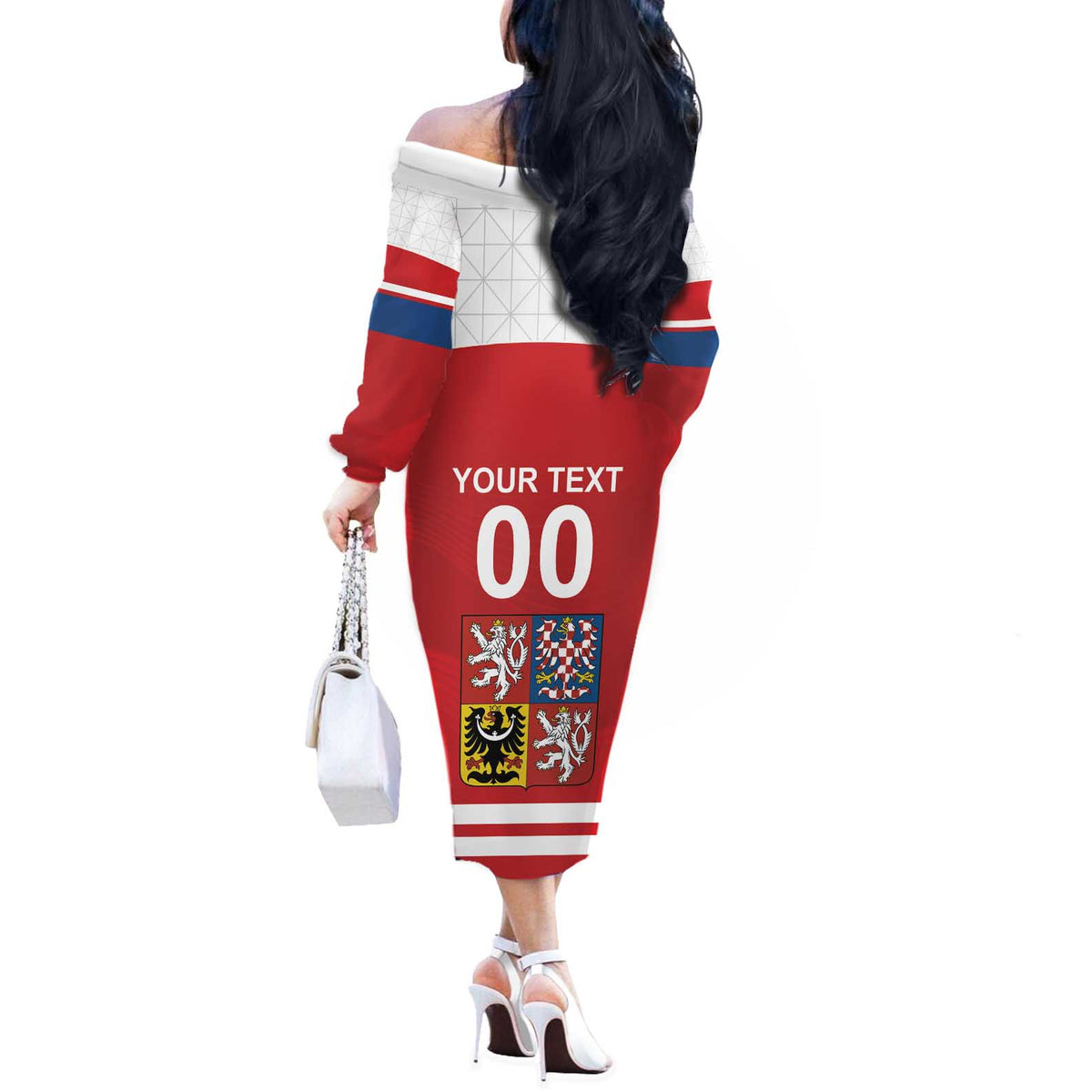 Custom Czech Republic Hockey Off The Shoulder Long Sleeve Dress Czech Lion
