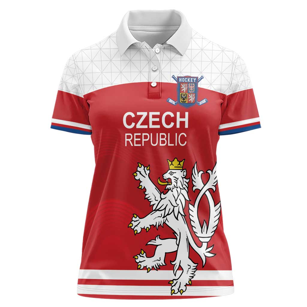 Custom Czech Republic Hockey Women Polo Shirt Czech Lion