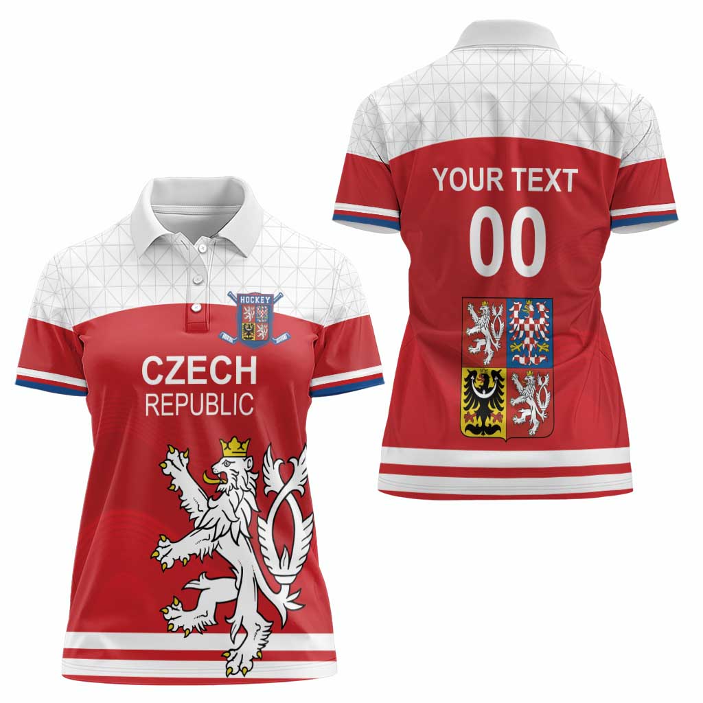 Custom Czech Republic Hockey Women Polo Shirt Czech Lion