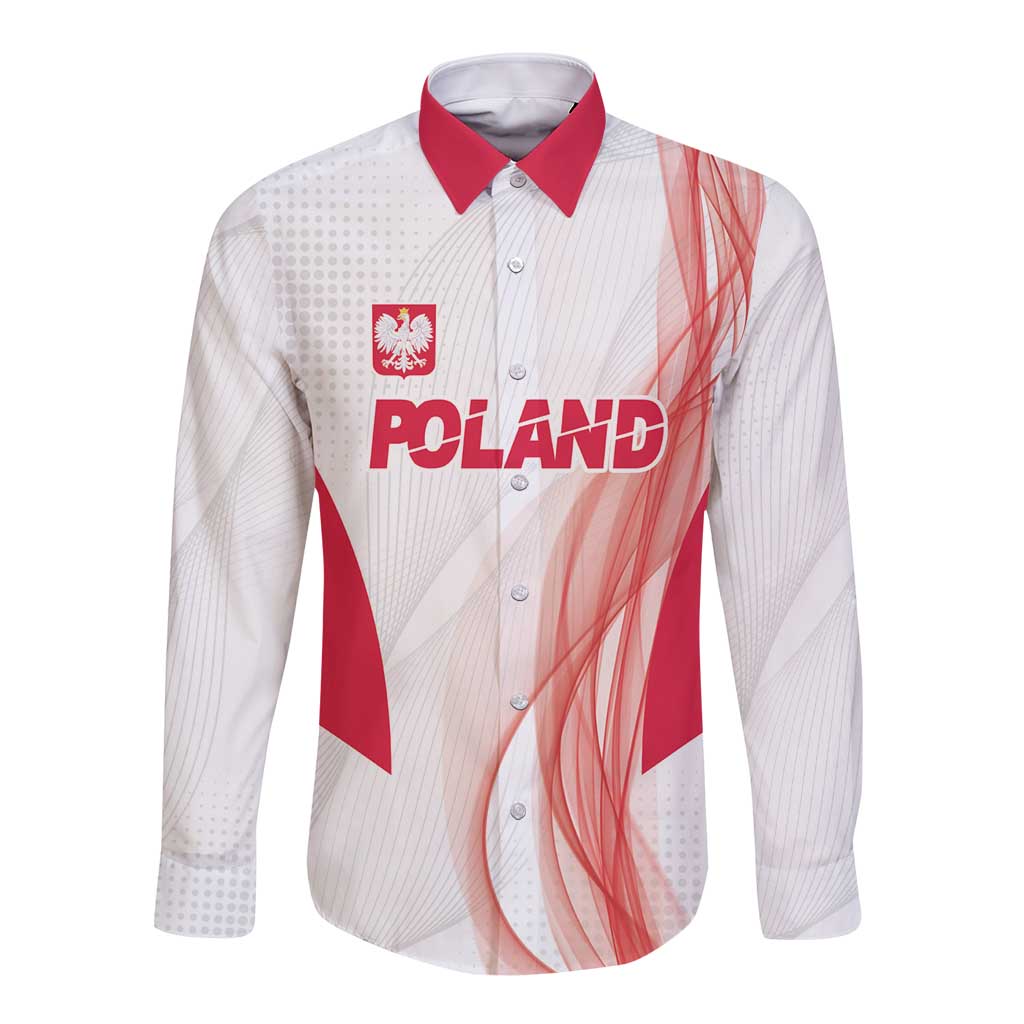 Custom Poland Volleyball Long Sleeve Button Shirt Polish Eagle Sports Pride