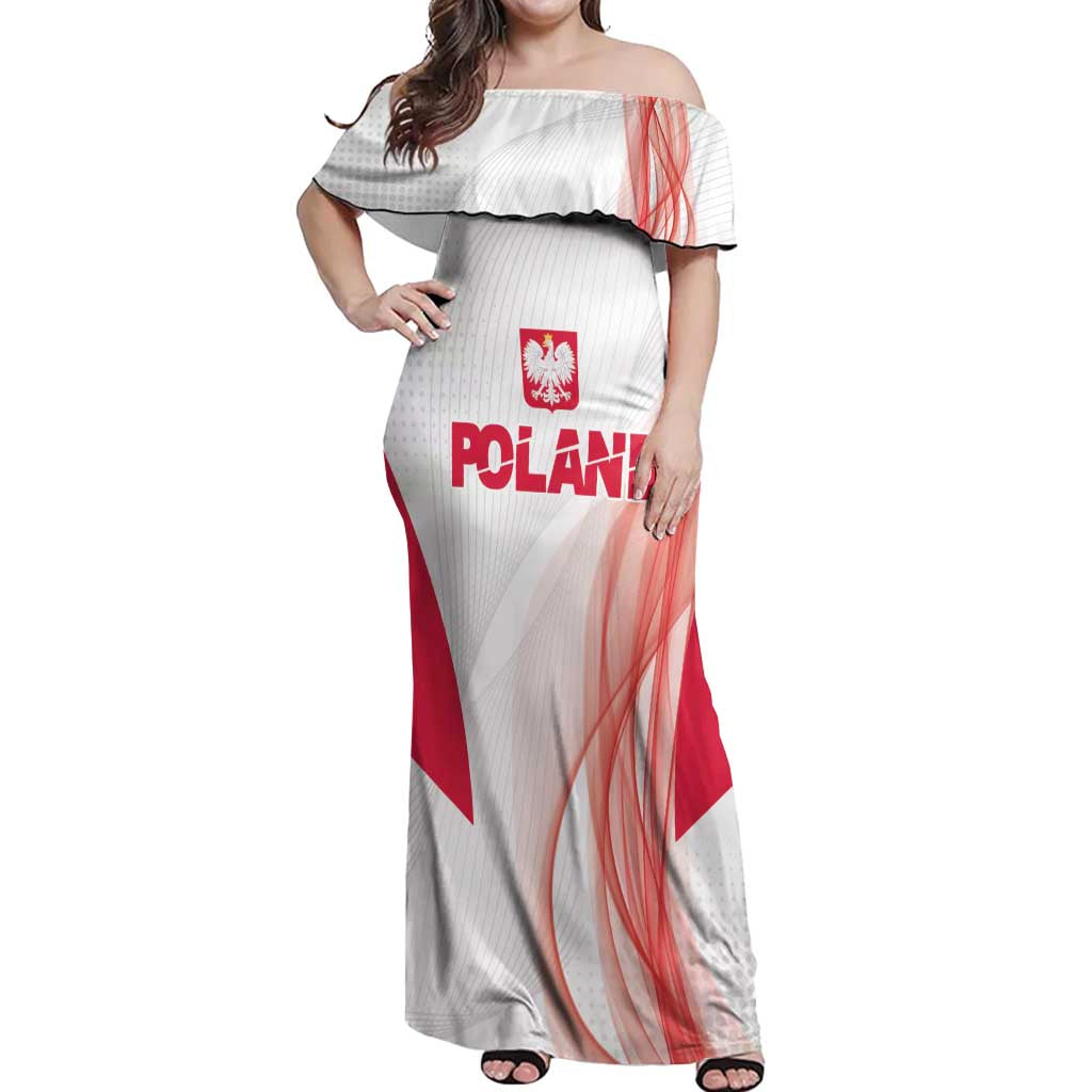 Custom Poland Volleyball Off Shoulder Maxi Dress Polish Eagle Sports Pride