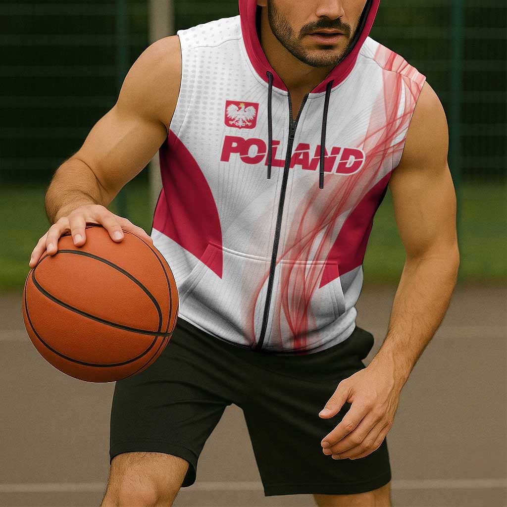 Custom Poland Volleyball Sleeveless Zip Hoodie Polish Eagle Sports Pride